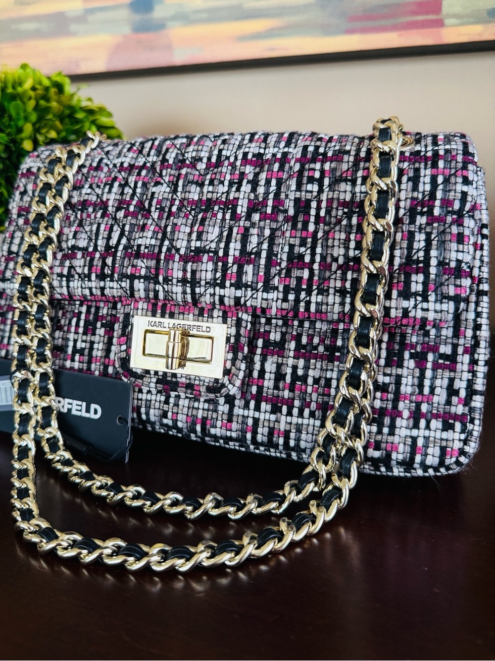 KARL LAGERFELD PARIS 🖤🩷AGYNESS🩷🖤 MULTI COLOR TWEED SHOULDER BAG 🌟NWT🌟